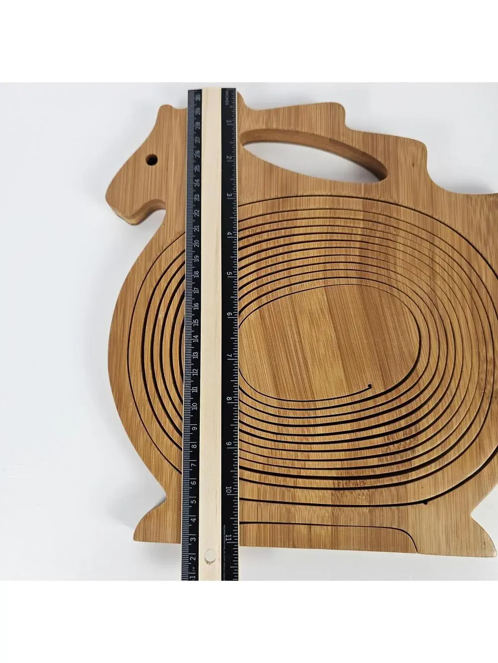 Folding Bamboo Fruit Basket Horse Shape 3D Pop-Up Bowl Cutting Board 10x11”